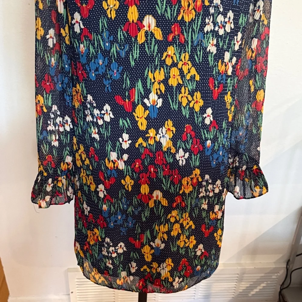 Tory Burch sz 4 Navy Floral Long Sleeve Dress with Ruffle Collar great condition - Picture 10 of 11